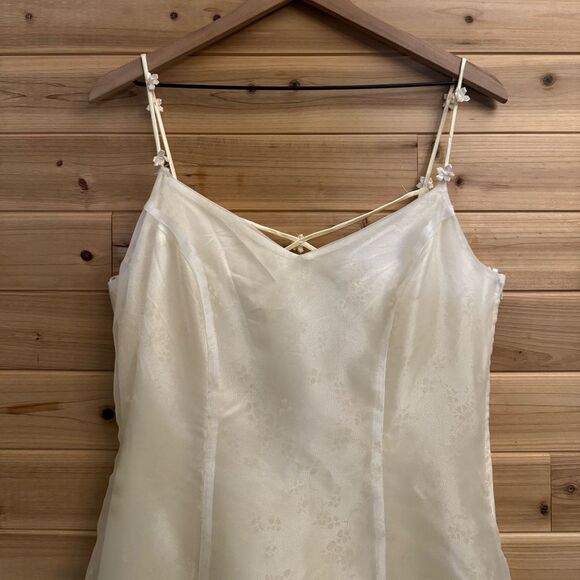 Vintage Zum Zum Niki Livas Size Medium Pale Daffodil Cross Back Floral Ball Gown - Picture 2 of 16